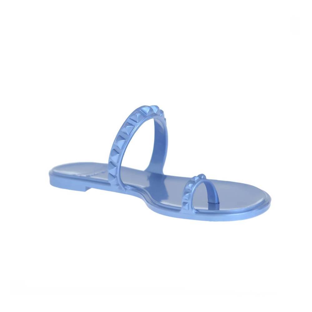 NEW CARMEN SOL women's maria flat jelly sandals in baby blue metallic jelly